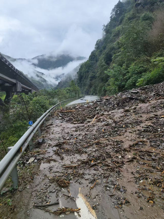 泥石流破壞的路面。臥龍?zhí)貐^(qū)供圖